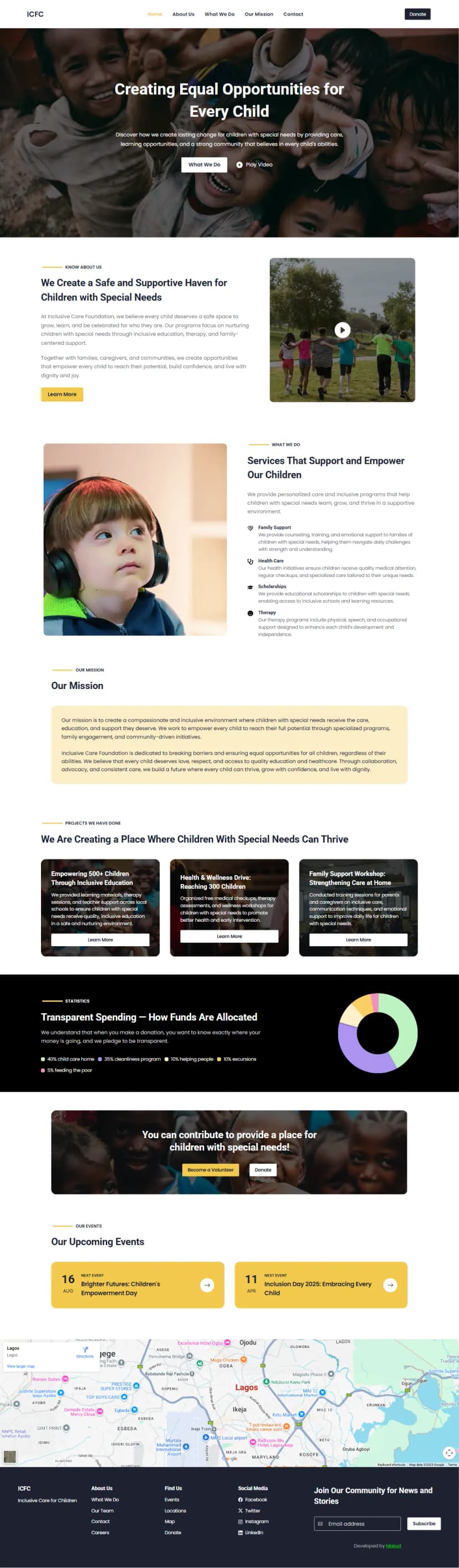 A professional and responsive NGO website built to highlight ICFC's mission, programs, and community impact. It features a clean, accessible layout with thoughtful design elements that inspire trust, encourage engagement, and effectively communicate the organization's story and values.