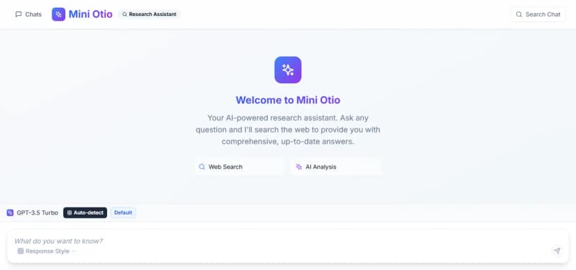 A modern AI-powered research assistant that combines real-time web search with intelligent response generation. Users can ask research questions and receive comprehensive, streamed responses with multiple formatting options (step-by-step, bullet points, ELI5).