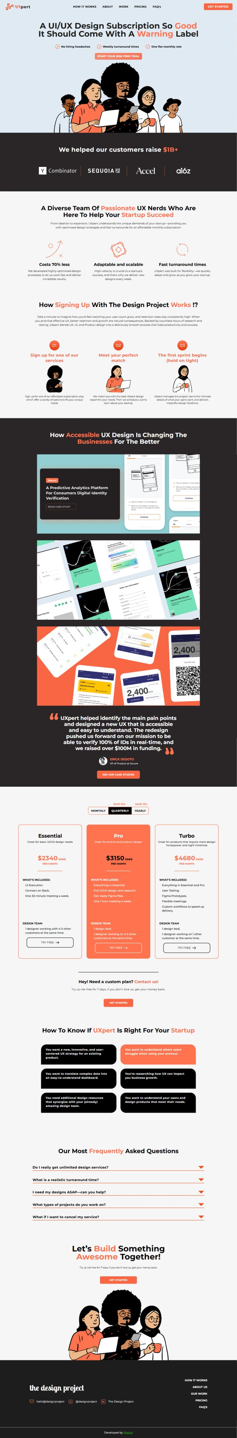 A clean, responsive UI/UX design business landing page that blends modern aesthetics with intuitive user experience principles. It's crafted to showcase design expertise, build trust with potential clients, and guide visitors seamlessly toward engagement and conversion.